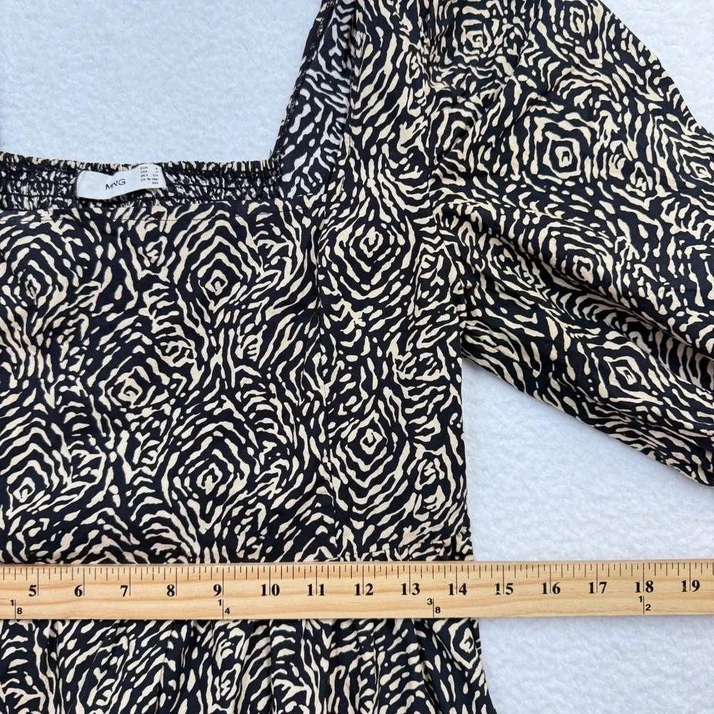 Mango MNG Abstract Animal Print Midi Dress Modern Safari Square Neck Size S/4 - Picture 11 of 12